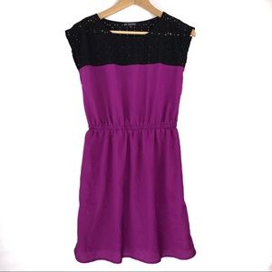 BeBop Black and Purple Eyelet Midi Dress
